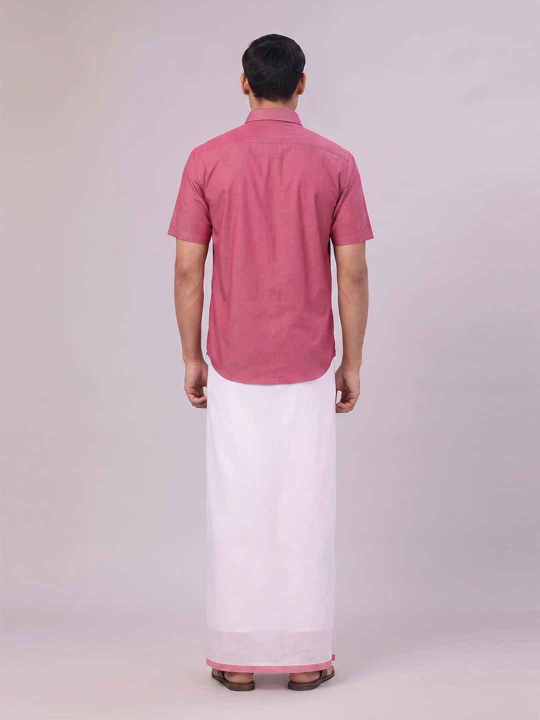 Minister White's Mens Shirt with Matching Border Dhoti Combo Casper