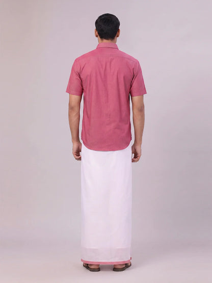 Minister White's Mens Shirt with Matching Border Dhoti Combo Casper