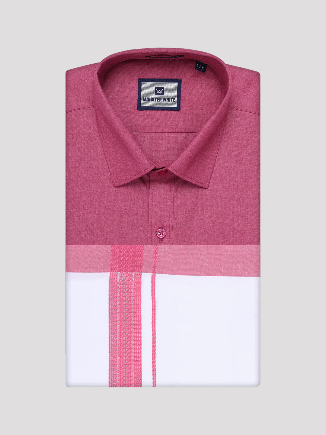 Minister White's Mens Shirt with Matching Border Dhoti Combo Casper