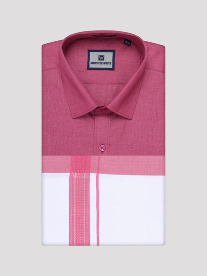 Minister White's Mens Shirt with Matching Border Dhoti Combo Casper