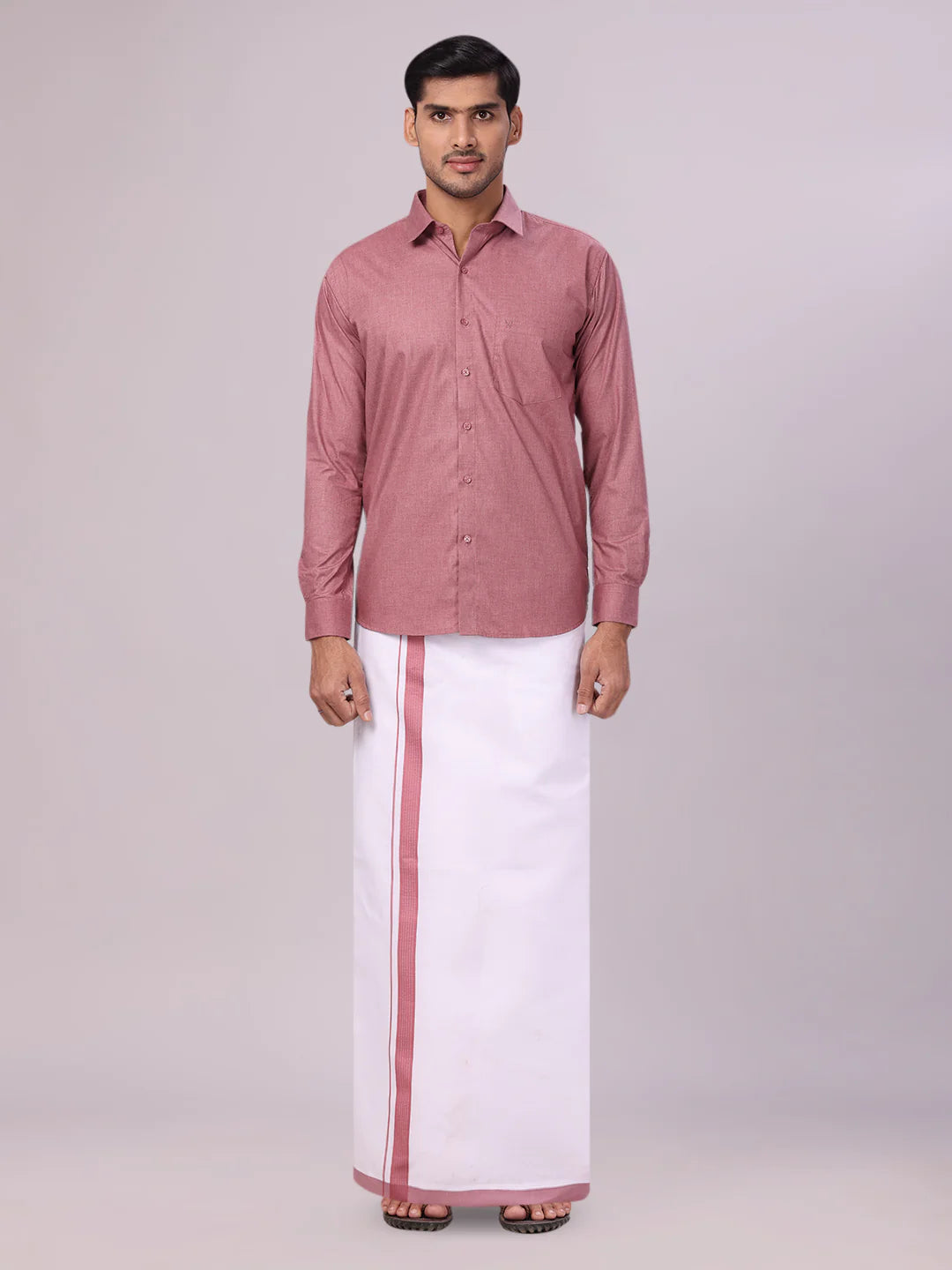 Minister White's Mens Shirt with Matching Border Dhoti Combo Casper