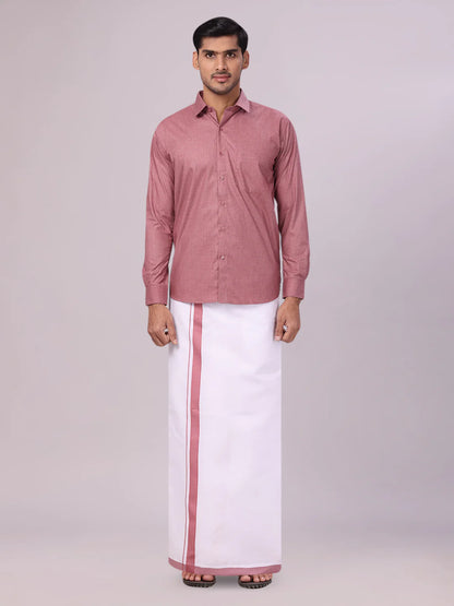 Minister White's Mens Shirt with Matching Border Dhoti Combo Casper