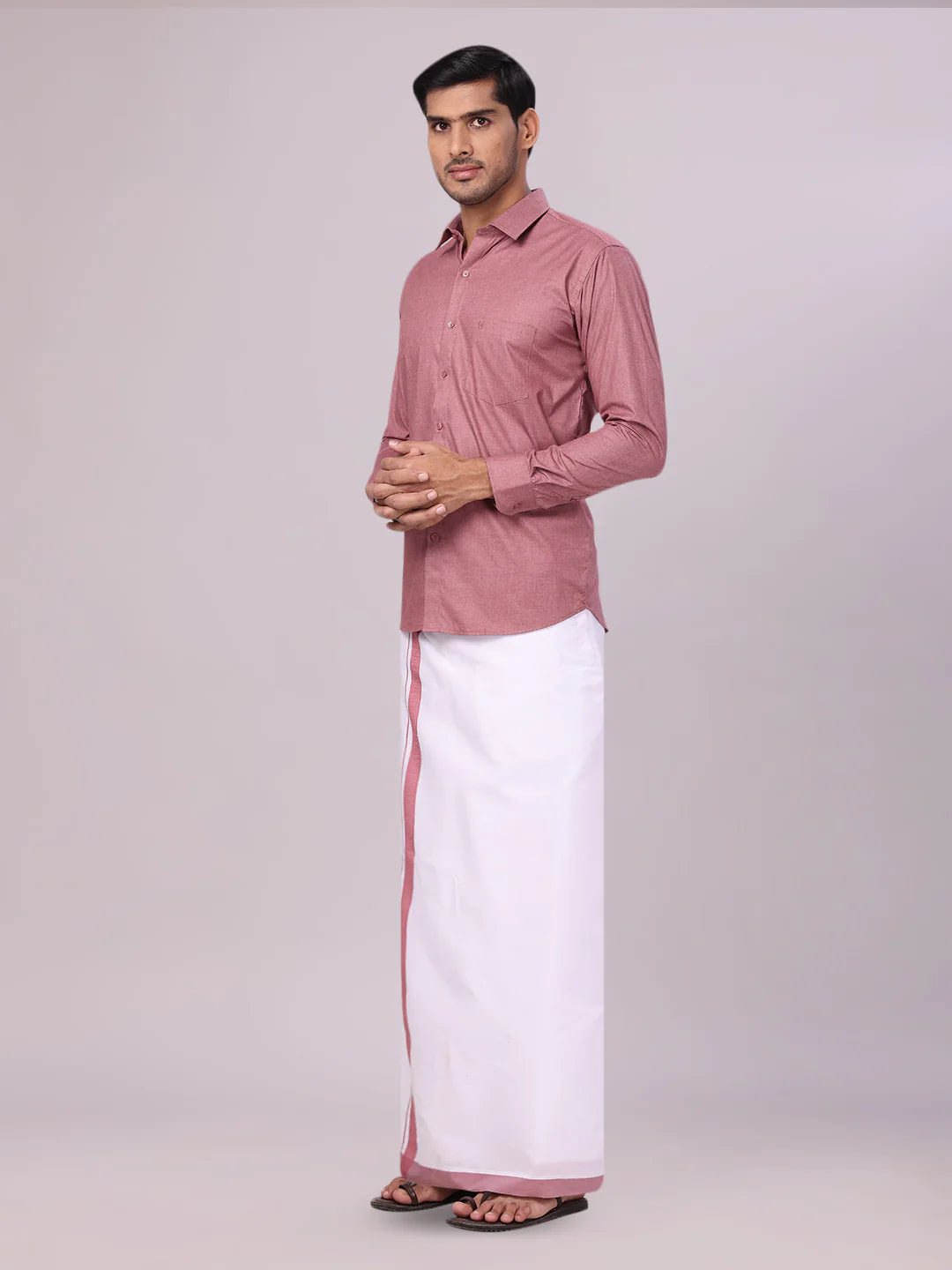 Minister White's Mens Shirt with Matching Border Dhoti Combo Casper