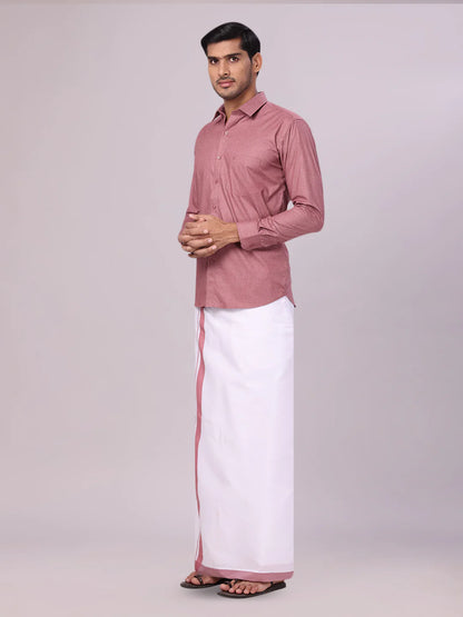 Minister White's Mens Shirt with Matching Border Dhoti Combo Casper