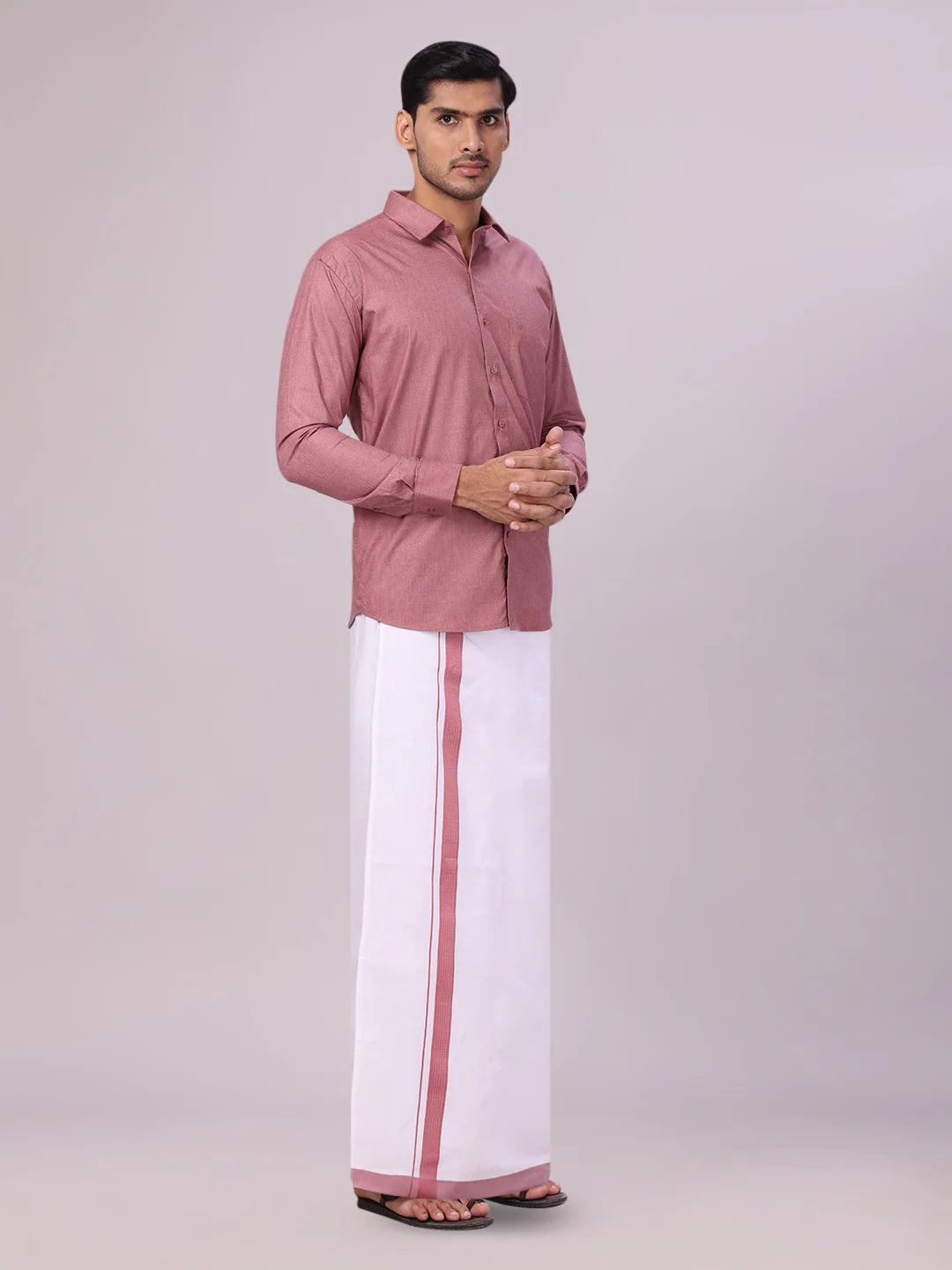 Minister White's Mens Shirt with Matching Border Dhoti Combo Casper