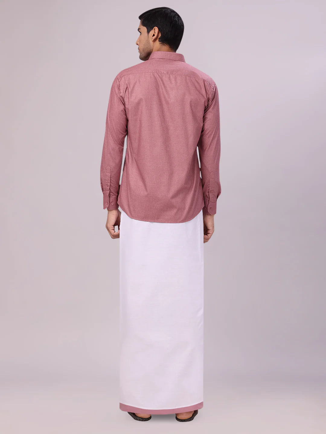 Minister White's Mens Shirt with Matching Border Dhoti Combo Casper