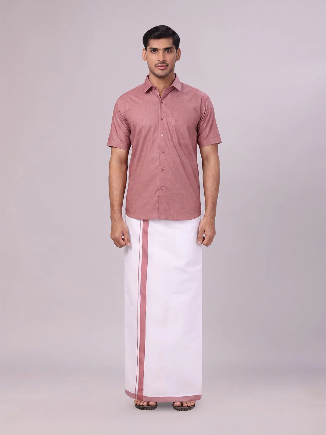 Minister White's Mens Shirt with Matching Border Dhoti Combo Casper