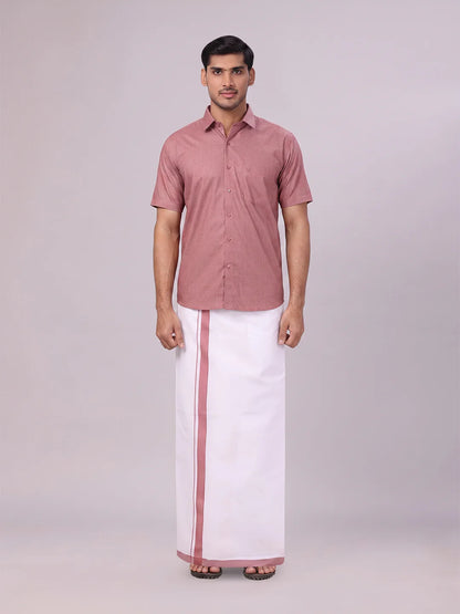 Minister White's Mens Shirt with Matching Border Dhoti Combo Casper