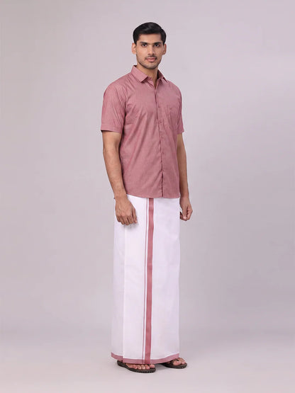 Minister White's Mens Shirt with Matching Border Dhoti Combo Casper