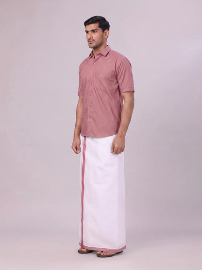 Minister White's Mens Shirt with Matching Border Dhoti Combo Casper