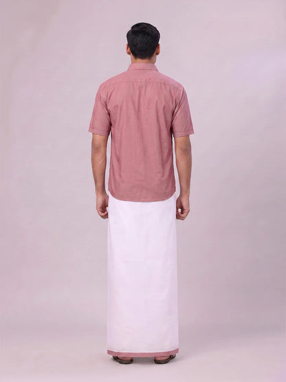 Minister White's Mens Shirt with Matching Border Dhoti Combo Casper