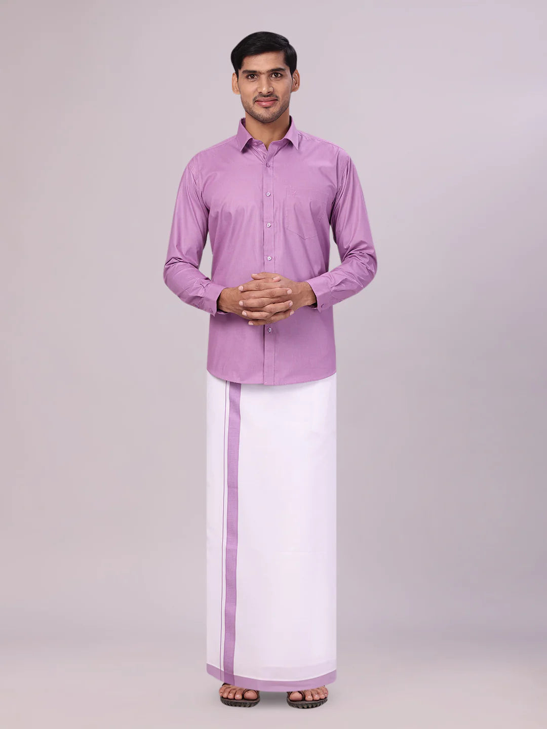 Minister White's Mens Shirt with Matching Border Dhoti Combo Casper