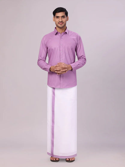 Minister White's Mens Shirt with Matching Border Dhoti Combo Casper