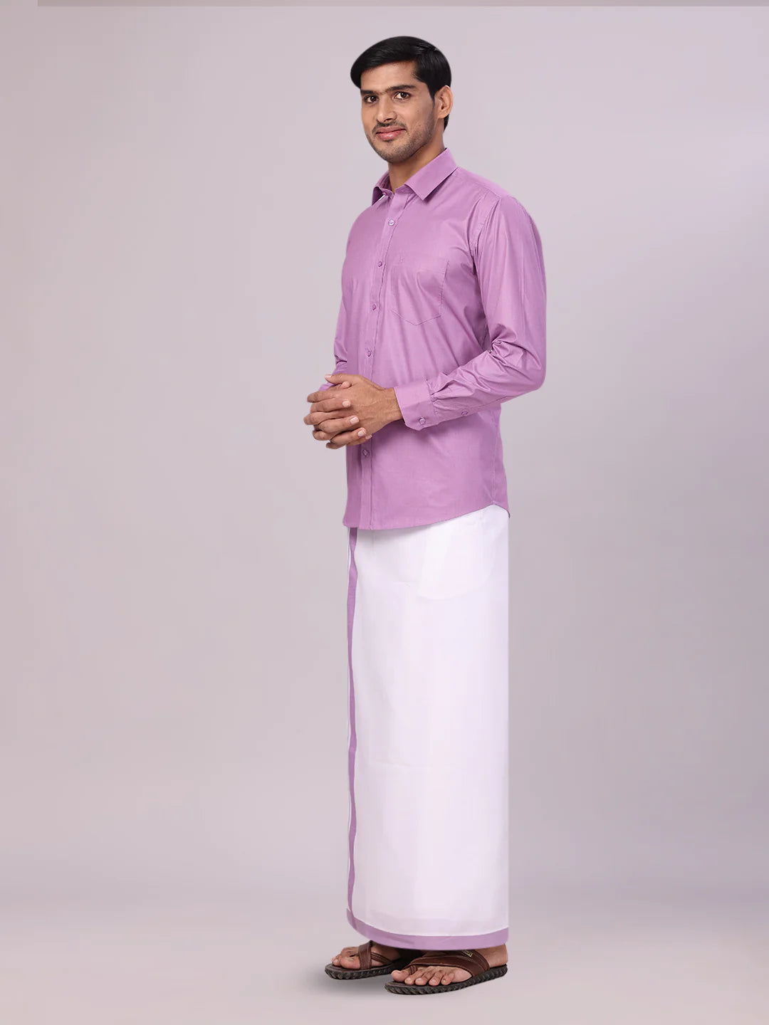 Minister White's Mens Shirt with Matching Border Dhoti Combo Casper