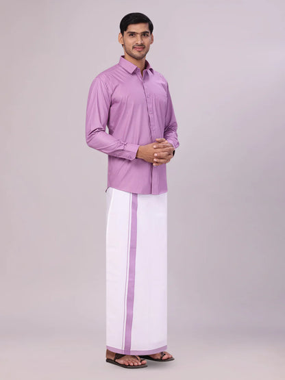 Minister White's Mens Shirt with Matching Border Dhoti Combo Casper