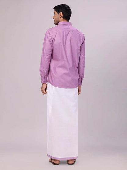 Minister White's Mens Shirt with Matching Border Dhoti Combo Casper