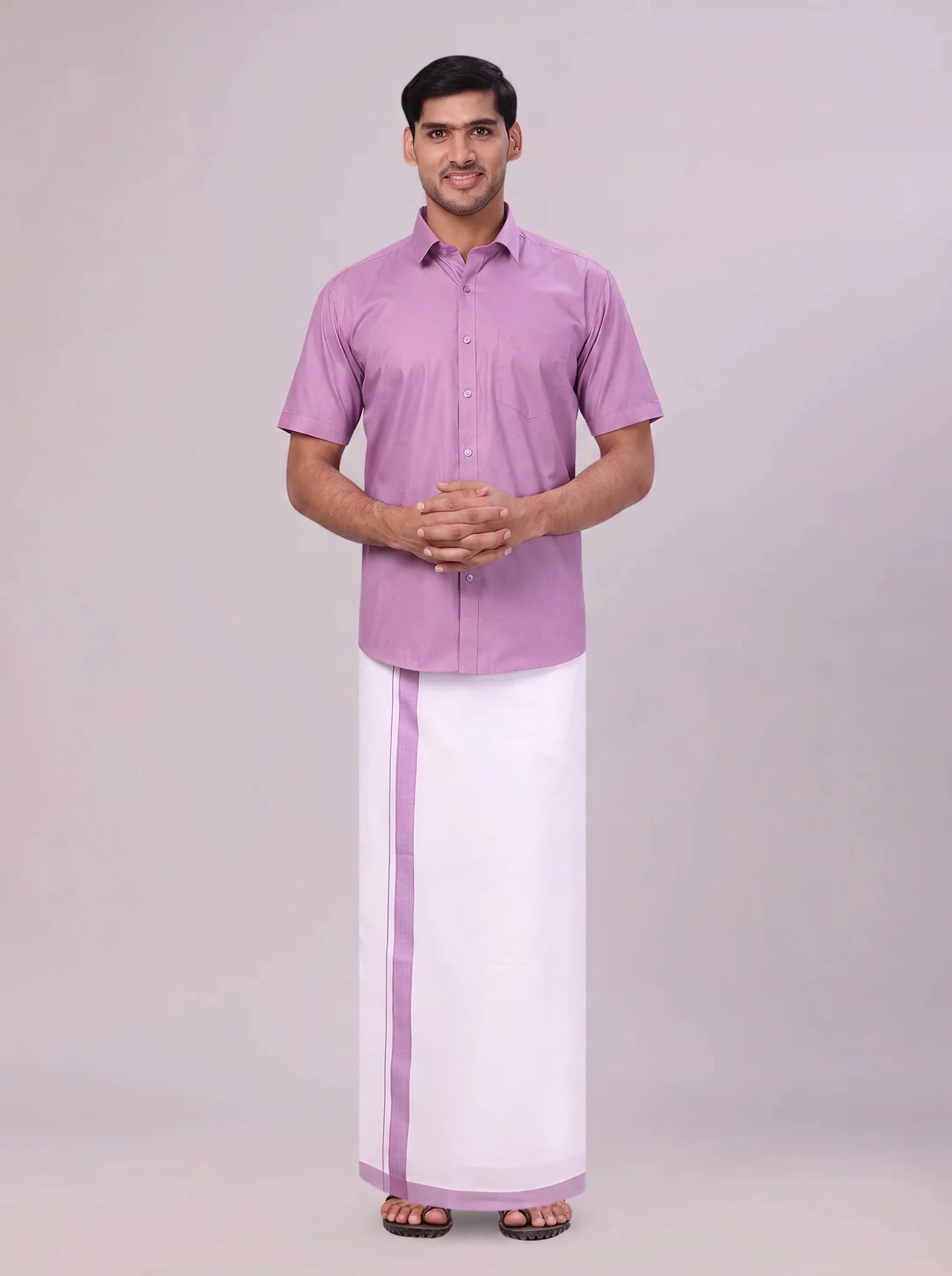 Minister White's Mens Shirt with Matching Border Dhoti Combo Casper