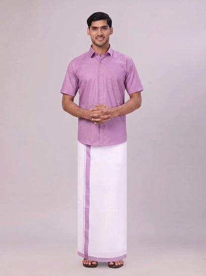 Minister White's Mens Shirt with Matching Border Dhoti Combo Casper