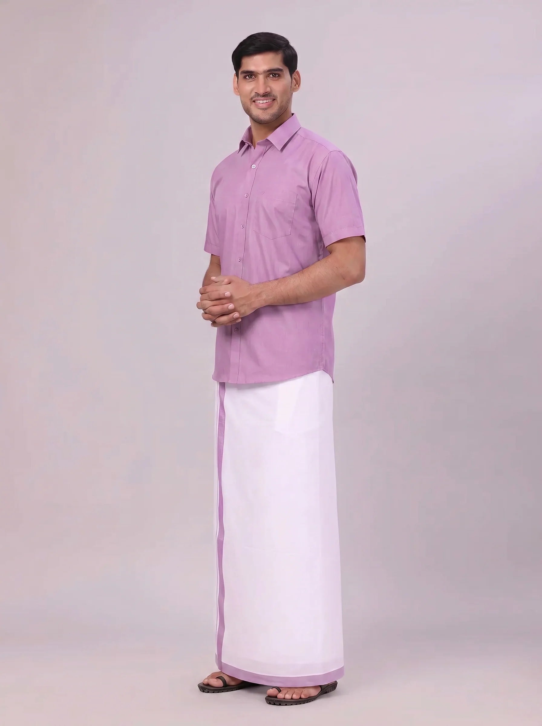 Minister White's Mens Shirt with Matching Border Dhoti Combo Casper