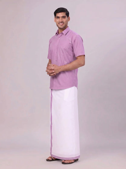 Minister White's Mens Shirt with Matching Border Dhoti Combo Casper