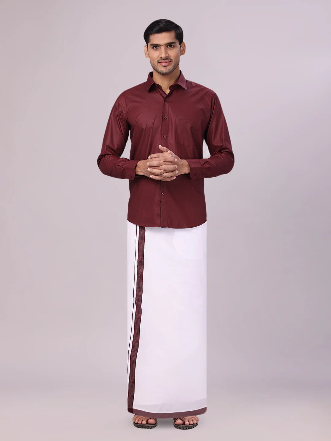Minister White's Mens Shirt with Matching Border Dhoti Combo Casper