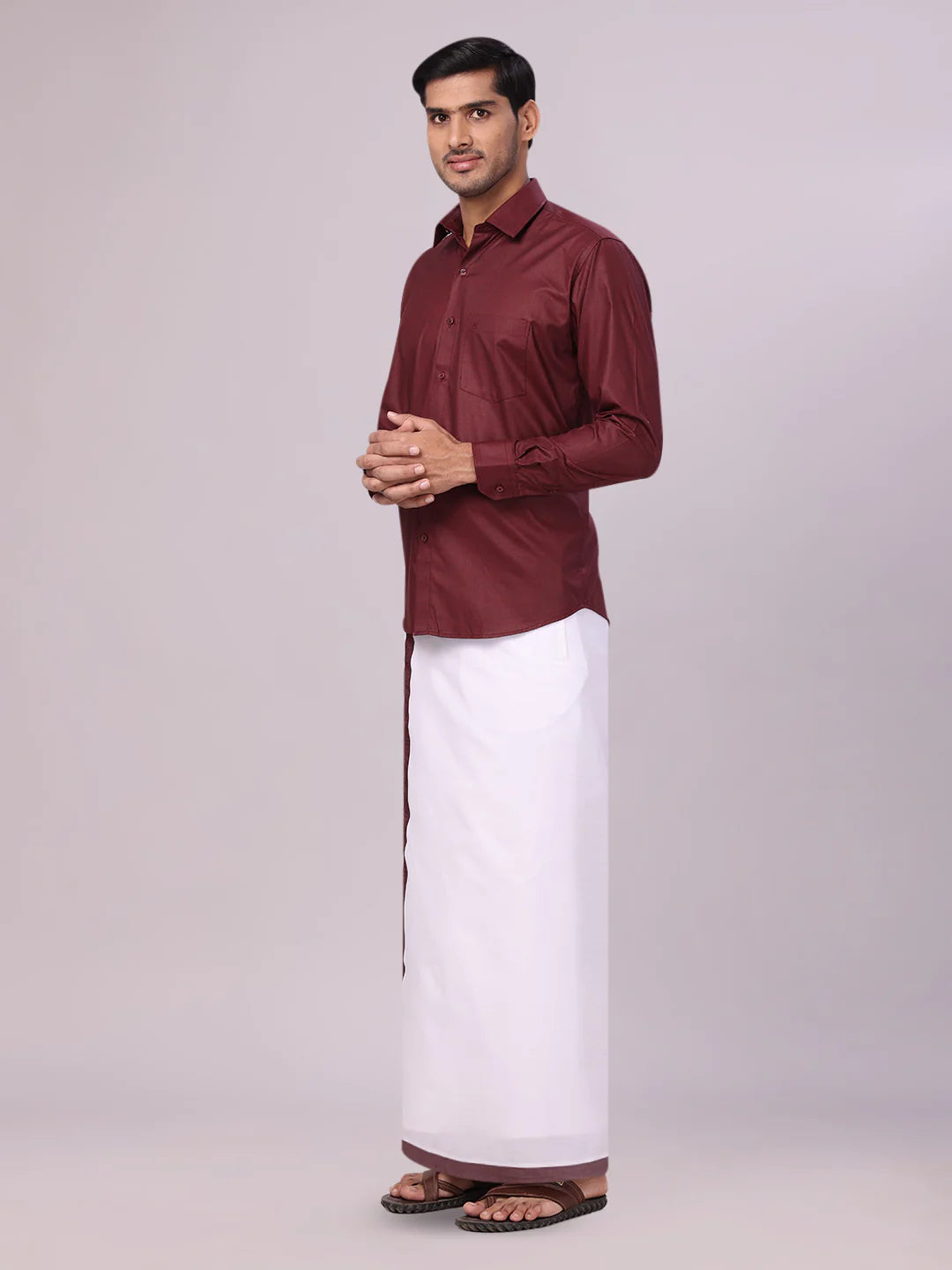 Minister White's Mens Shirt with Matching Border Dhoti Combo Casper