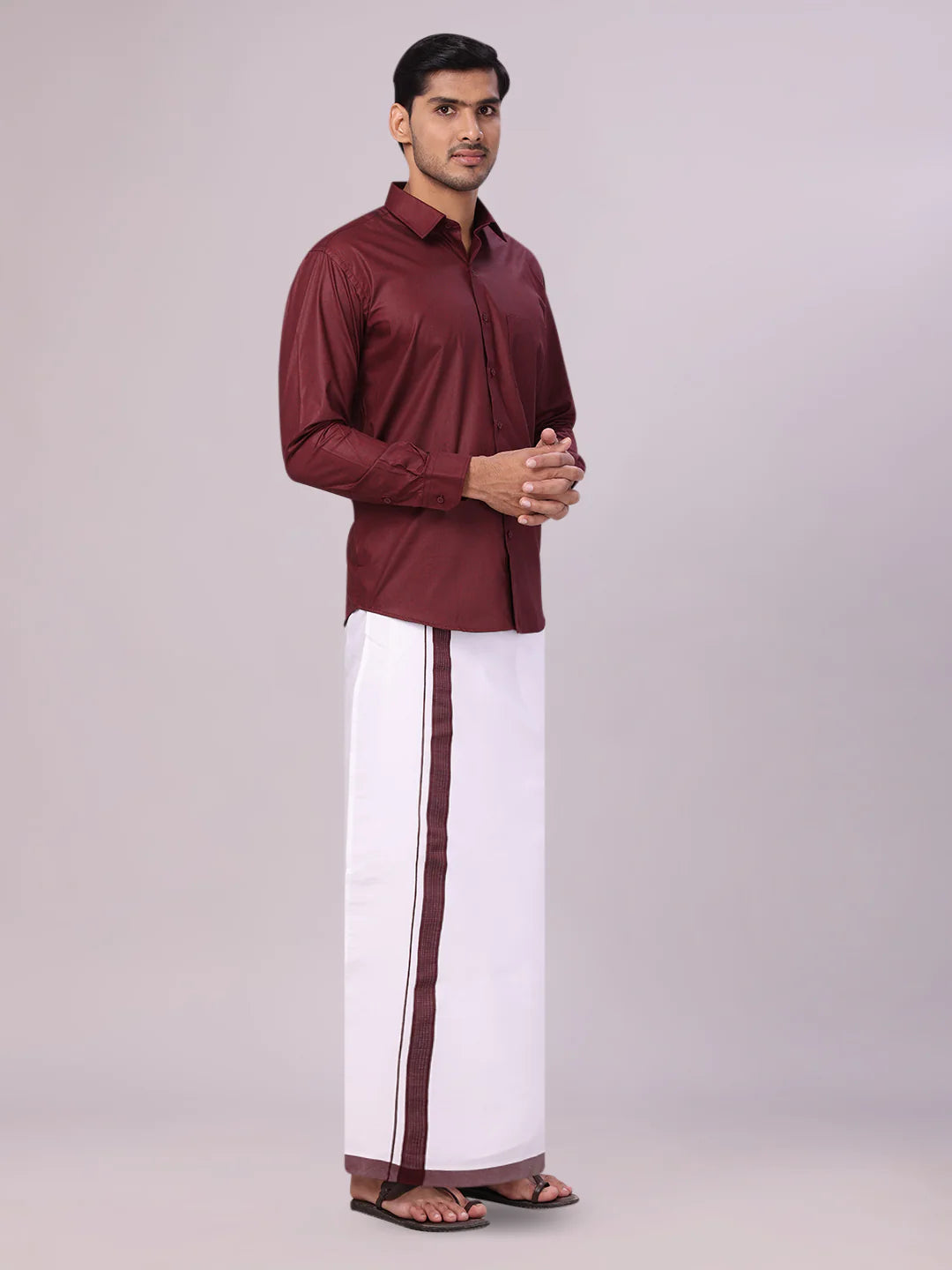 Minister White's Mens Shirt with Matching Border Dhoti Combo Casper
