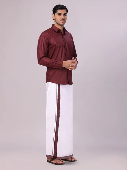 Minister White's Mens Shirt with Matching Border Dhoti Combo Casper