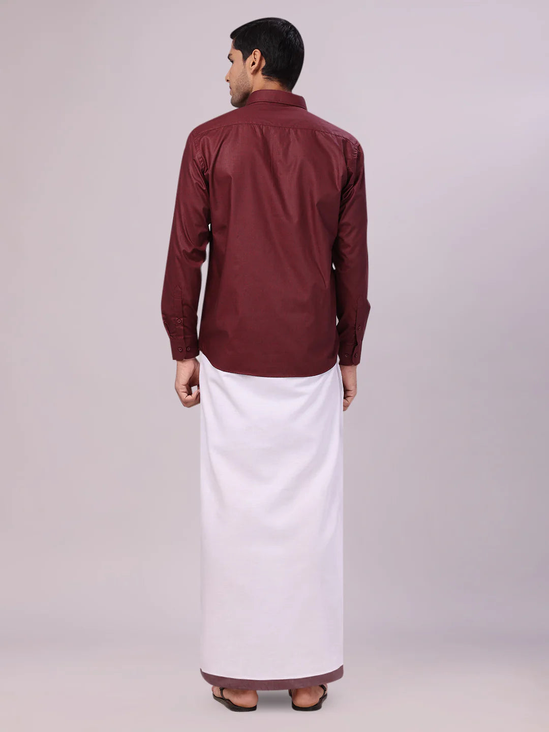 Minister White's Mens Shirt with Matching Border Dhoti Combo Casper