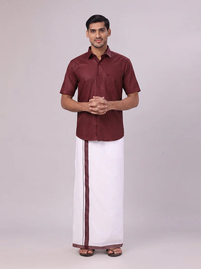 Minister White's Mens Shirt with Matching Border Dhoti Combo Casper