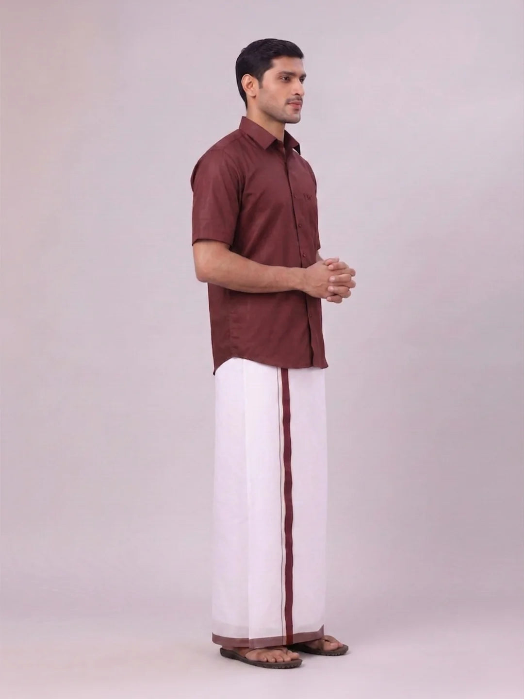 Minister White's Mens Shirt with Matching Border Dhoti Combo Casper