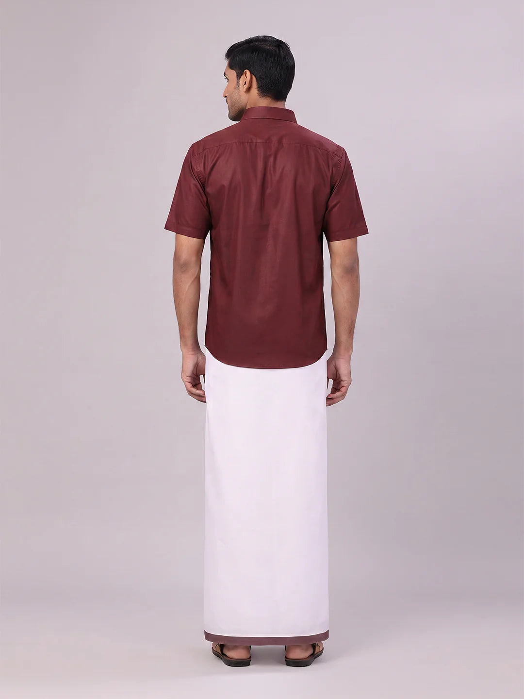Minister White's Mens Shirt with Matching Border Dhoti Combo Casper