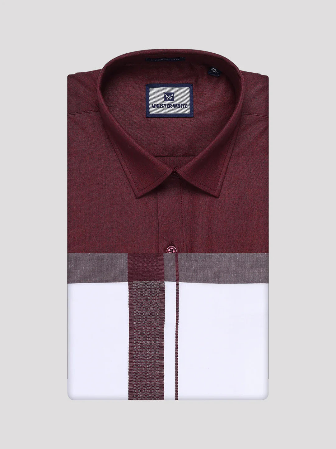 Minister White's Mens Shirt with Matching Border Dhoti Combo Casper