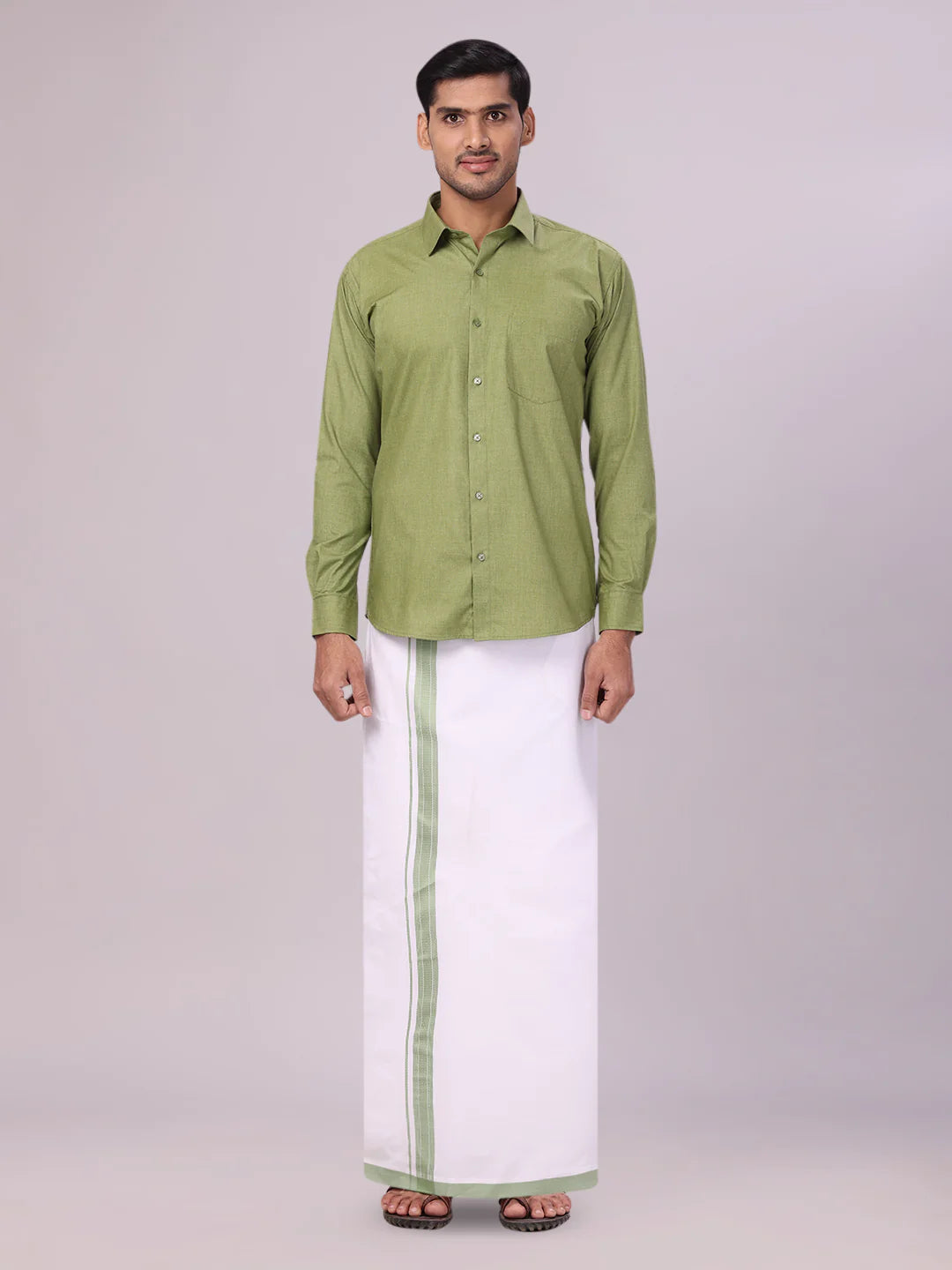 Minister White's Mens Shirt with Matching Border Dhoti Combo Casper