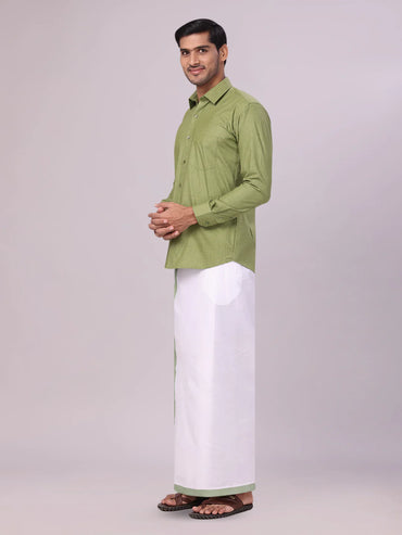 Minister White's Mens Shirt with Matching Border Dhoti Combo Casper