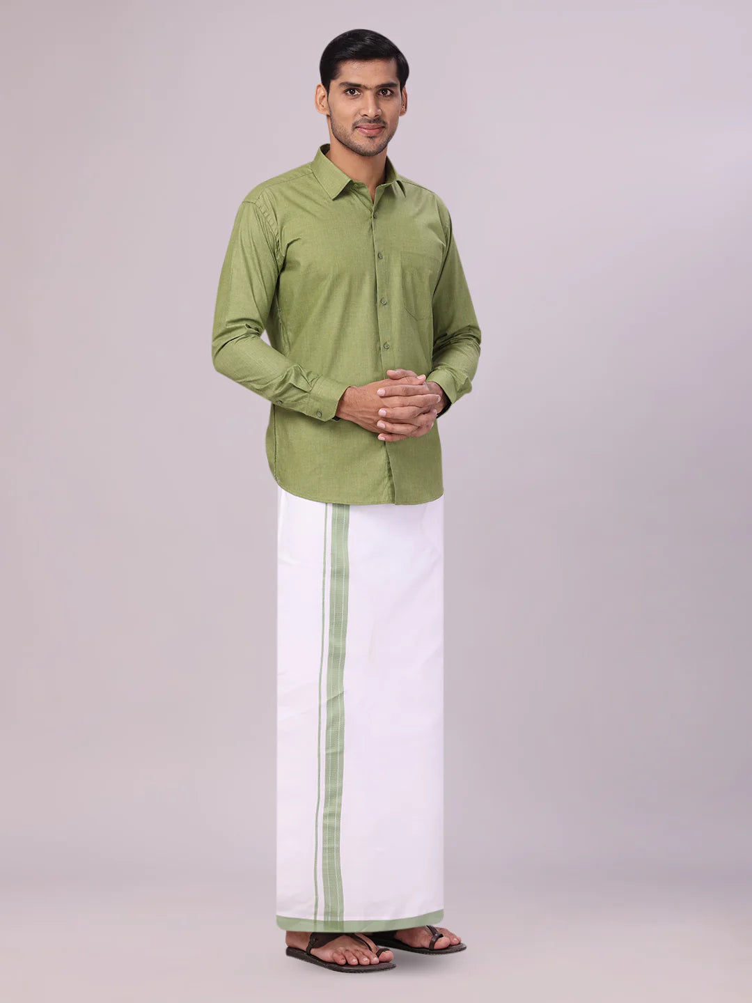 Minister White's Mens Shirt with Matching Border Dhoti Combo Casper