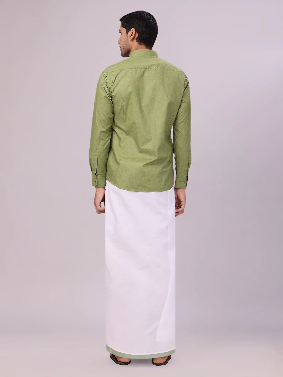 Minister White's Mens Shirt with Matching Border Dhoti Combo Casper