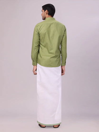 Minister White's Mens Shirt with Matching Border Dhoti Combo Casper