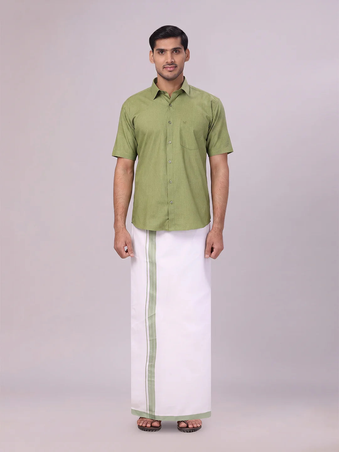 Minister White's Mens Shirt with Matching Border Dhoti Combo Casper