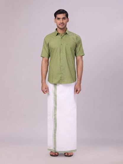 Minister White's Mens Shirt with Matching Border Dhoti Combo Casper