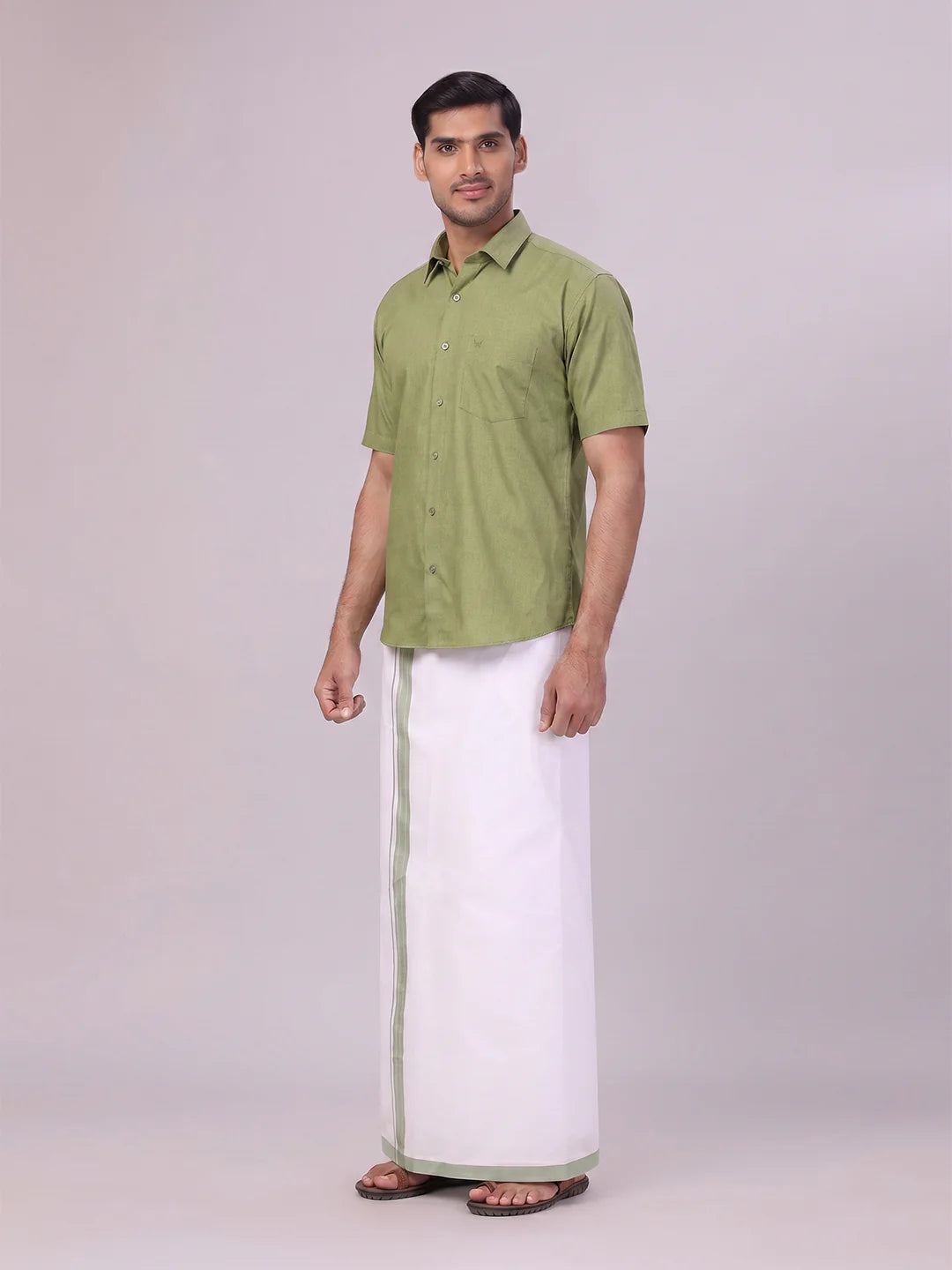 Minister White's Mens Shirt with Matching Border Dhoti Combo Casper
