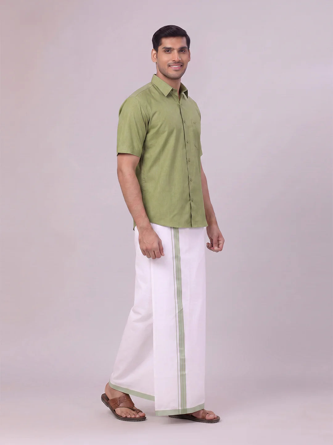 Minister White's Mens Shirt with Matching Border Dhoti Combo Casper