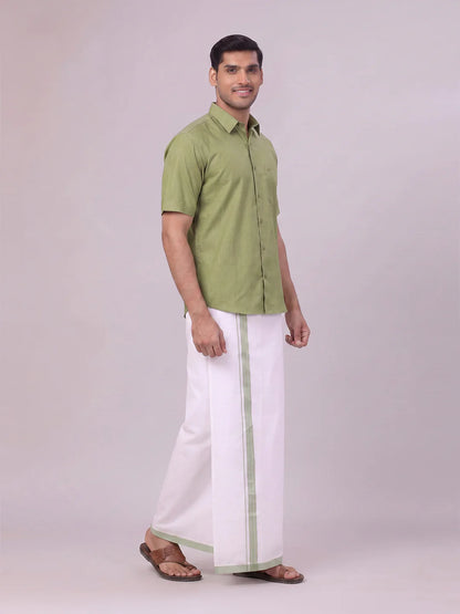Minister White's Mens Shirt with Matching Border Dhoti Combo Casper