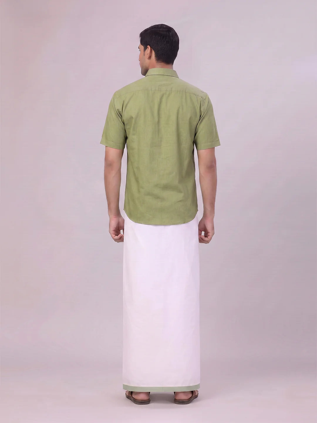 Minister White's Mens Shirt with Matching Border Dhoti Combo Casper