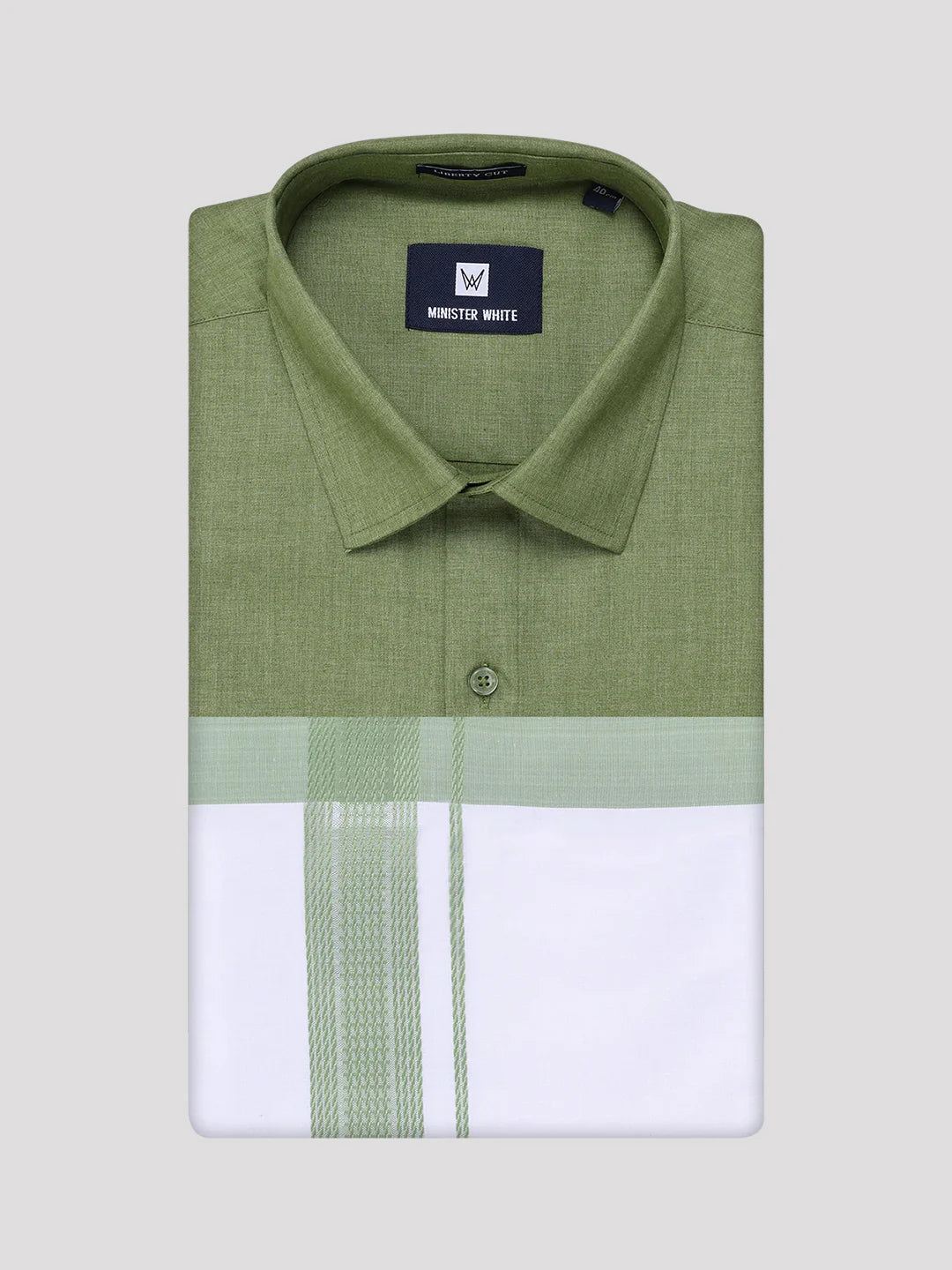 Minister White's Mens Shirt with Matching Border Dhoti Combo Casper