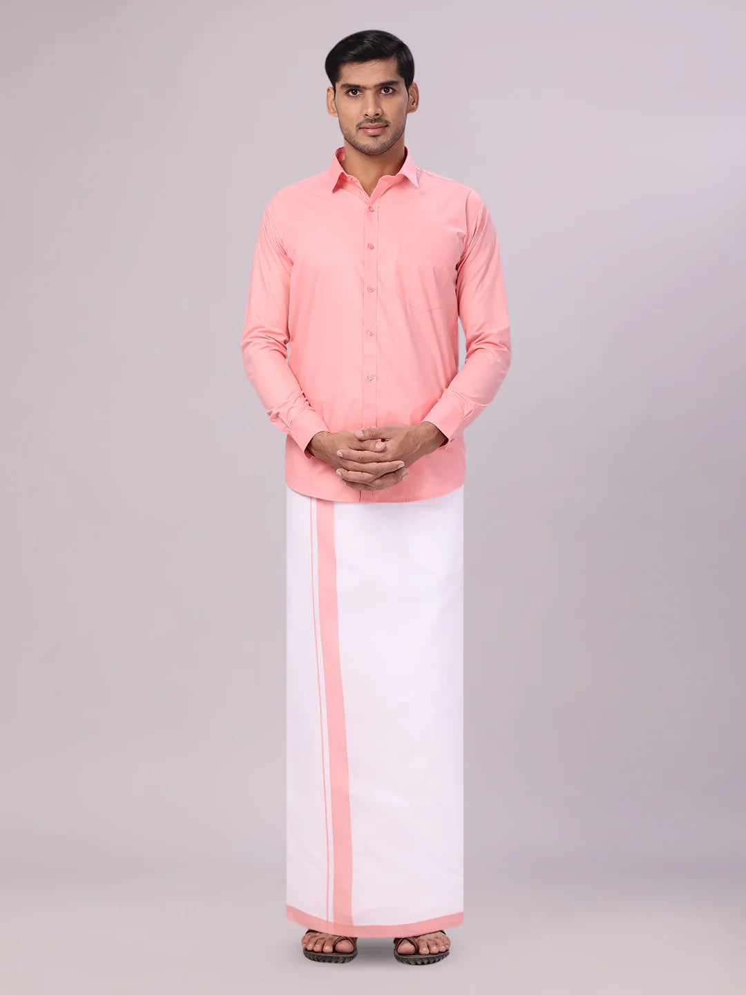 Minister White's Mens Shirt with Matching Border Dhoti Combo Casper