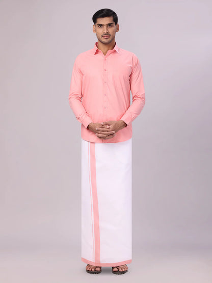 Minister White's Mens Shirt with Matching Border Dhoti Combo Casper
