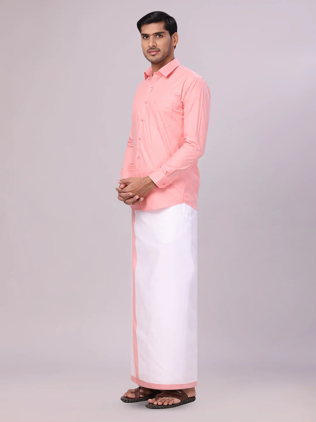 Minister White's Mens Shirt with Matching Border Dhoti Combo Casper
