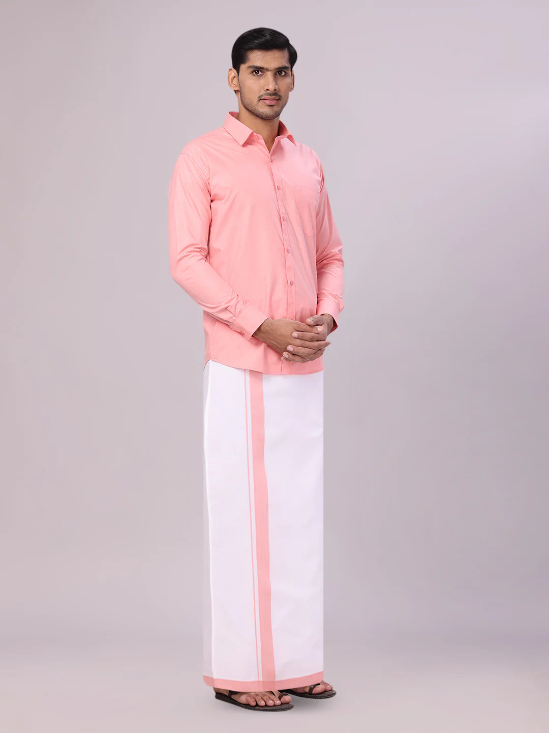 Minister White's Mens Shirt with Matching Border Dhoti Combo Casper