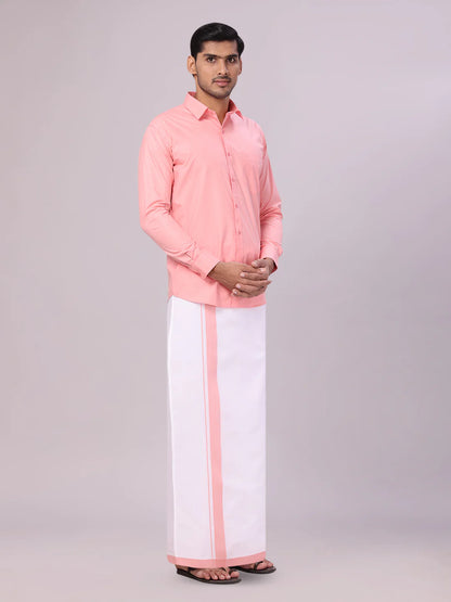 Minister White's Mens Shirt with Matching Border Dhoti Combo Casper